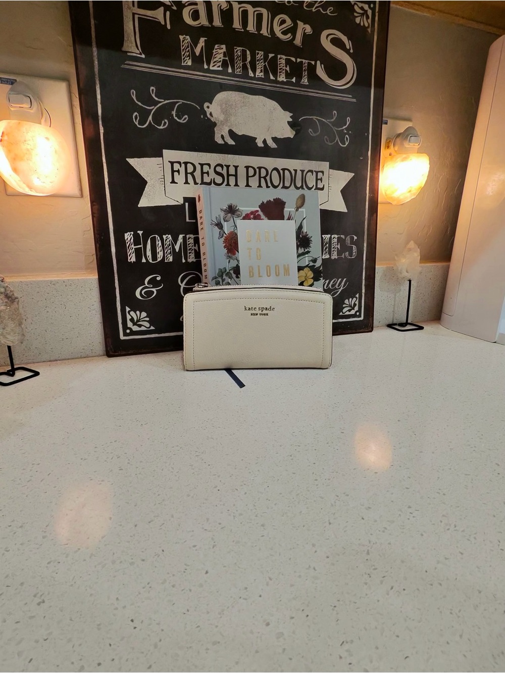 kate spade cream zip-around wallet